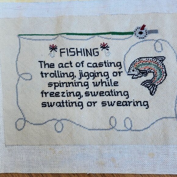 20 x 15 Inches Finished Cross Stitch Canvas Fishermans Quote #13 - Picture 2 of 5